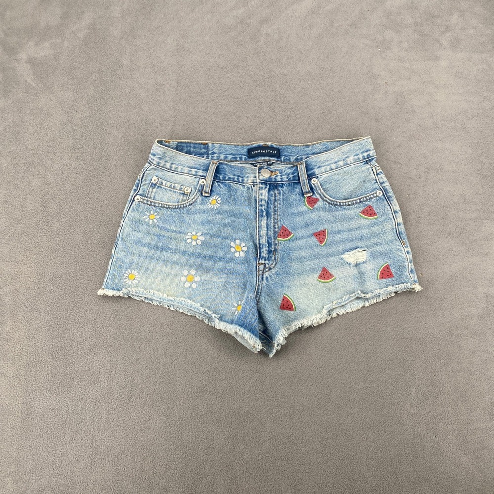Aeropostale Vintage High Rise Shorty Denim Shorts Daisy Watermelon Light Wash 10